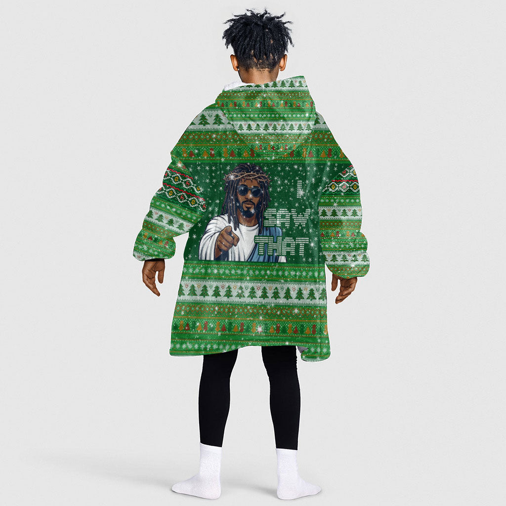 Black Jesus Merry Christmas Kid Wearable Blanket Hoodie Santa Claus Africa - Religious Faith Holiday