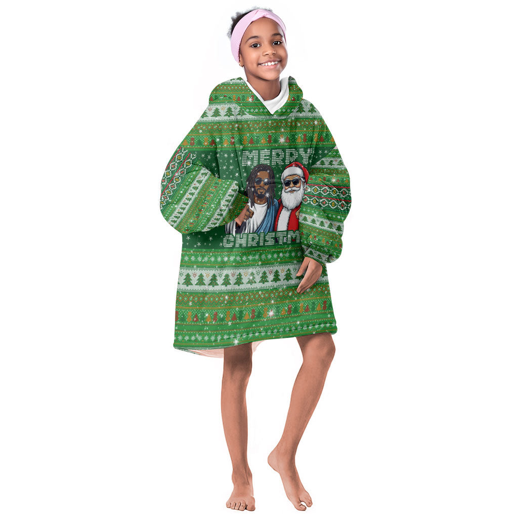 Black Jesus Merry Christmas Kid Wearable Blanket Hoodie Santa Claus Africa - Religious Faith Holiday