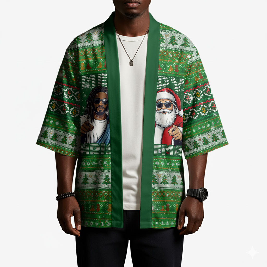 Black Jesus Merry Christmas Kimono Santa Claus Africa - Religious Faith Holiday