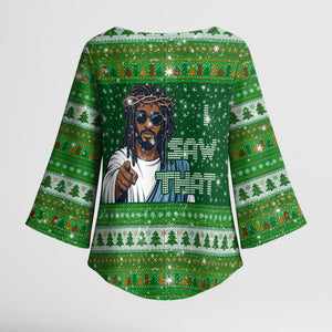 Black Jesus Merry Christmas Kimono Sleeve Blouse Santa Claus Africa - Religious Faith Holiday