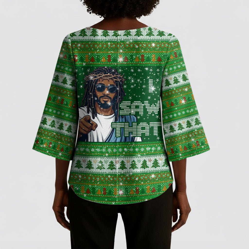 Black Jesus Merry Christmas Kimono Sleeve Blouse Santa Claus Africa - Religious Faith Holiday