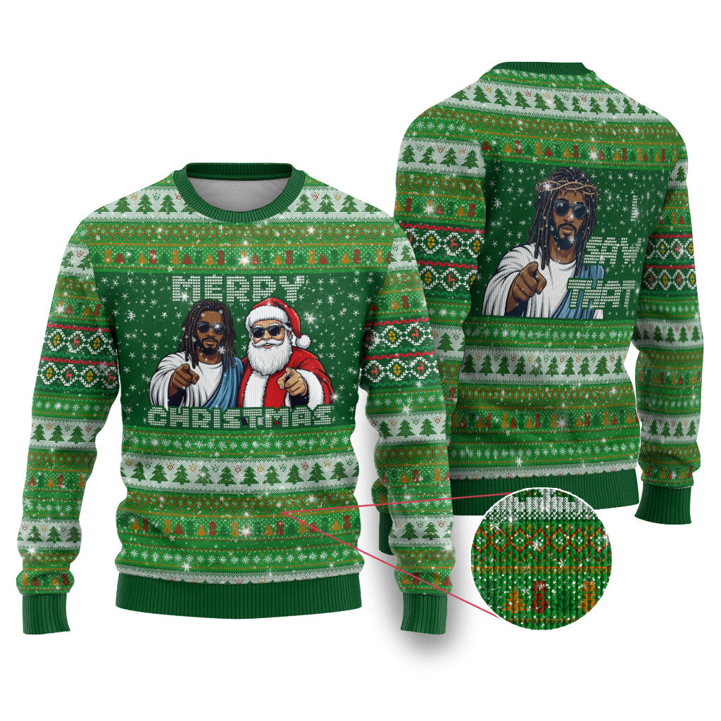 Black Jesus Merry Christmas Ugly Christmas Sweater Santa Claus Africa - Religious Faith Holiday