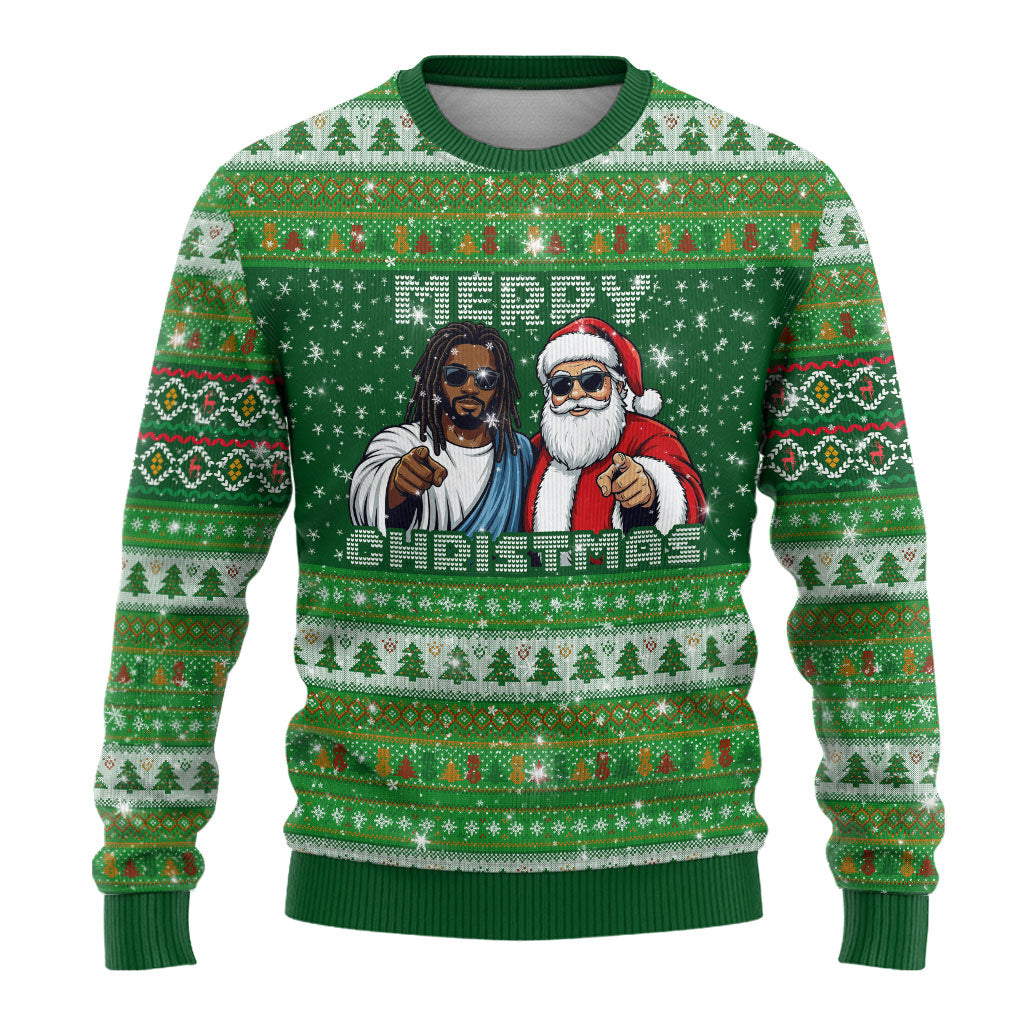 Black Jesus Merry Christmas Ugly Christmas Sweater Santa Claus Africa - Religious Faith Holiday