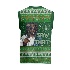 Black Jesus Merry Christmas Knitted V-Neck Vest Santa Claus Africa - Religious Faith Holiday
