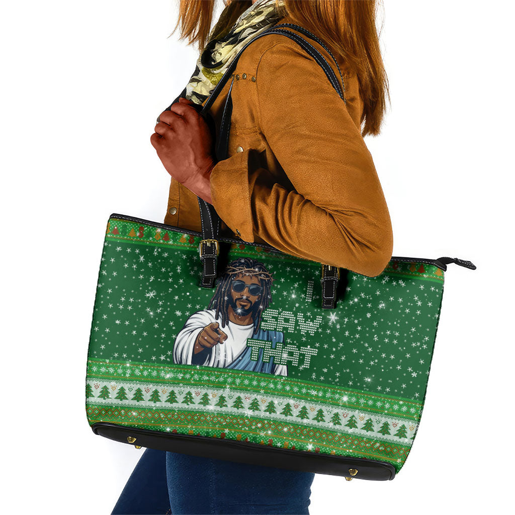 Black Jesus Merry Christmas Leather Tote Bag Santa Claus Africa - Religious Faith Holiday