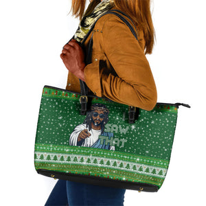 Black Jesus Merry Christmas Leather Tote Bag Santa Claus Africa - Religious Faith Holiday