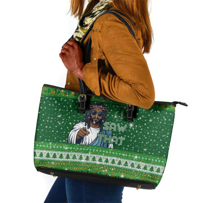 Black Jesus Merry Christmas Leather Tote Bag Santa Claus Africa - Religious Faith Holiday