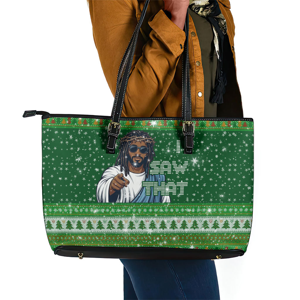 Black Jesus Merry Christmas Leather Tote Bag Santa Claus Africa - Religious Faith Holiday