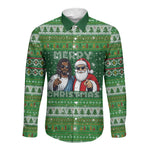 Black Jesus Merry Christmas Long Sleeve Button Shirt Santa Claus Africa - Religious Faith Holiday