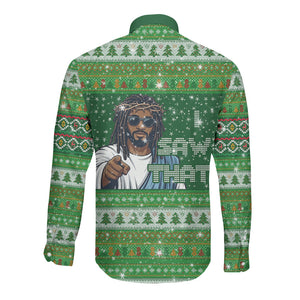 Black Jesus Merry Christmas Long Sleeve Button Shirt Santa Claus Africa - Religious Faith Holiday