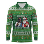 Black Jesus Merry Christmas Long Sleeve Polo Shirt Santa Claus Africa - Religious Faith Holiday