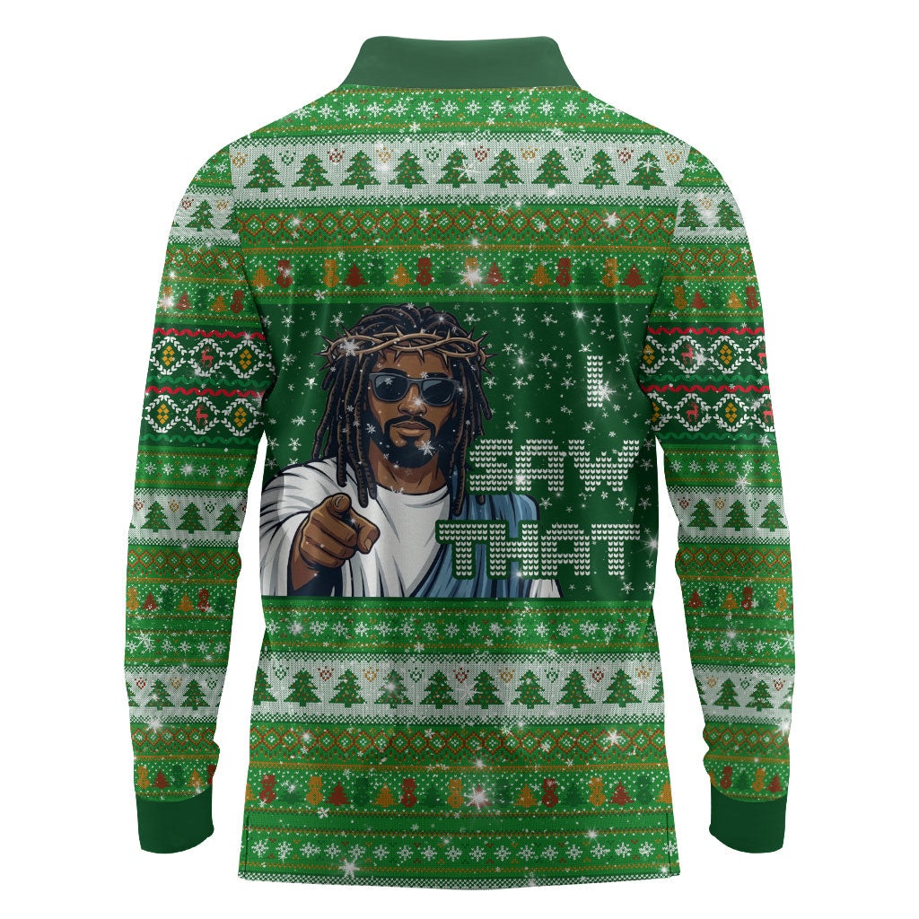 Black Jesus Merry Christmas Long Sleeve Polo Shirt Santa Claus Africa - Religious Faith Holiday