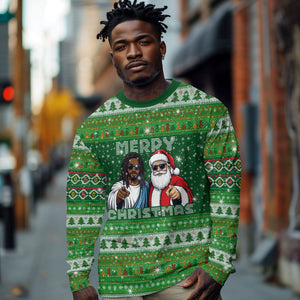Black Jesus Merry Christmas Long Sleeve Shirt Santa Claus Africa - Religious Faith Holiday