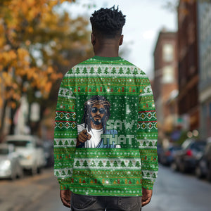 Black Jesus Merry Christmas Long Sleeve Shirt Santa Claus Africa - Religious Faith Holiday