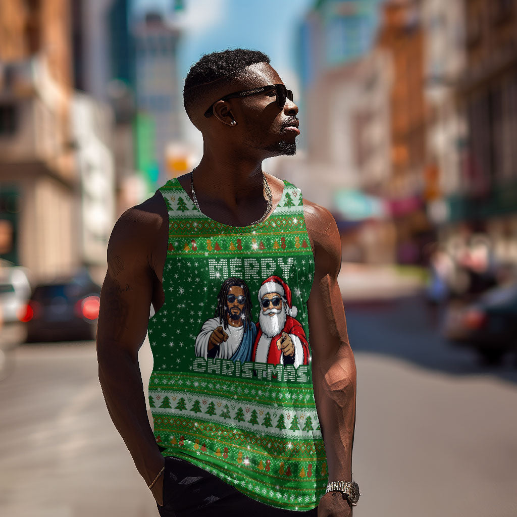 Black Jesus Merry Christmas Men Tank Top Santa Claus Africa - Religious Faith Holiday