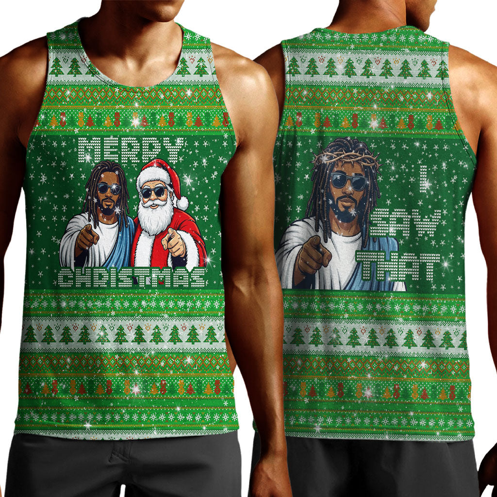 Black Jesus Merry Christmas Men Tank Top Santa Claus Africa - Religious Faith Holiday