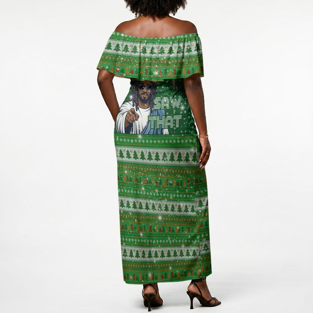 Black Jesus Merry Christmas Off Shoulder Maxi Dress Santa Claus Africa - Religious Faith Holiday