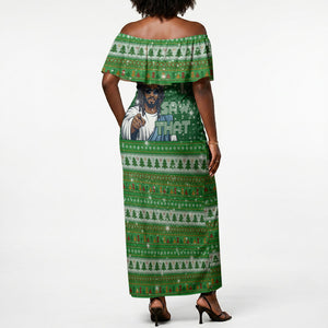 Black Jesus Merry Christmas Off Shoulder Maxi Dress Santa Claus Africa - Religious Faith Holiday