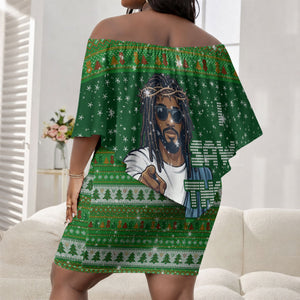 Black Jesus Merry Christmas Off Shoulder Short Dress Santa Claus Africa - Religious Faith Holiday