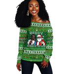 Black Jesus Merry Christmas Off Shoulder Sweater Santa Claus Africa - Religious Faith Holiday