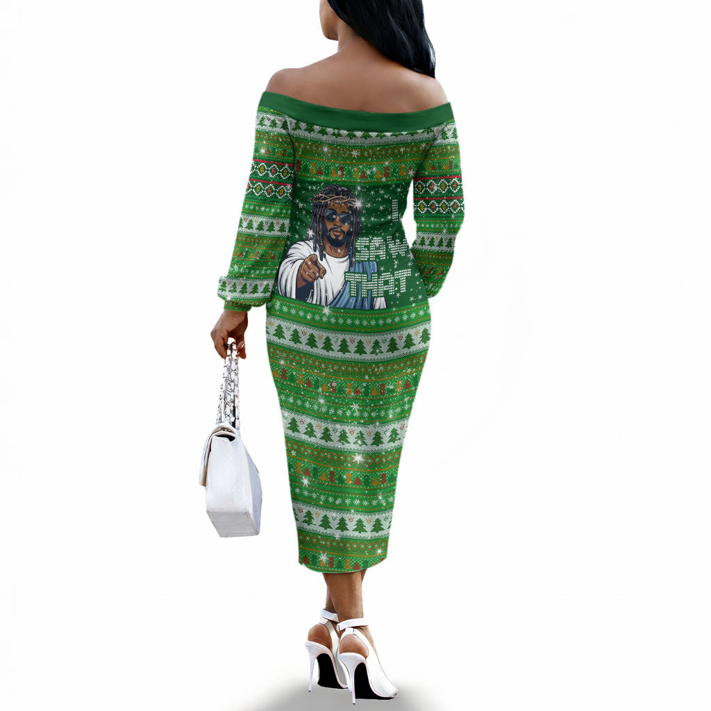 Black Jesus Merry Christmas Off The Shoulder Long Sleeve Dress Santa Claus Africa - Religious Faith Holiday