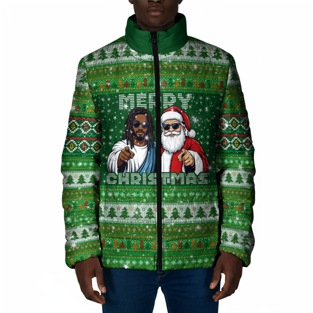 Black Jesus Merry Christmas Padded Jacket Santa Claus Africa - Religious Faith Holiday