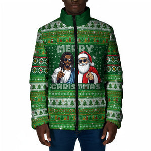 Black Jesus Merry Christmas Padded Jacket Santa Claus Africa - Religious Faith Holiday
