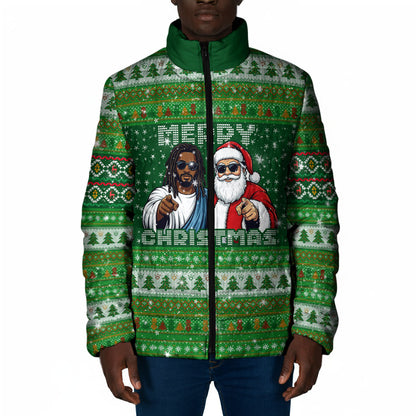 Black Jesus Merry Christmas Padded Jacket Santa Claus Africa - Religious Faith Holiday