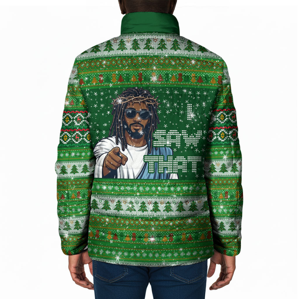 Black Jesus Merry Christmas Padded Jacket Santa Claus Africa - Religious Faith Holiday