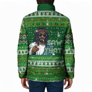 Black Jesus Merry Christmas Padded Jacket Santa Claus Africa - Religious Faith Holiday
