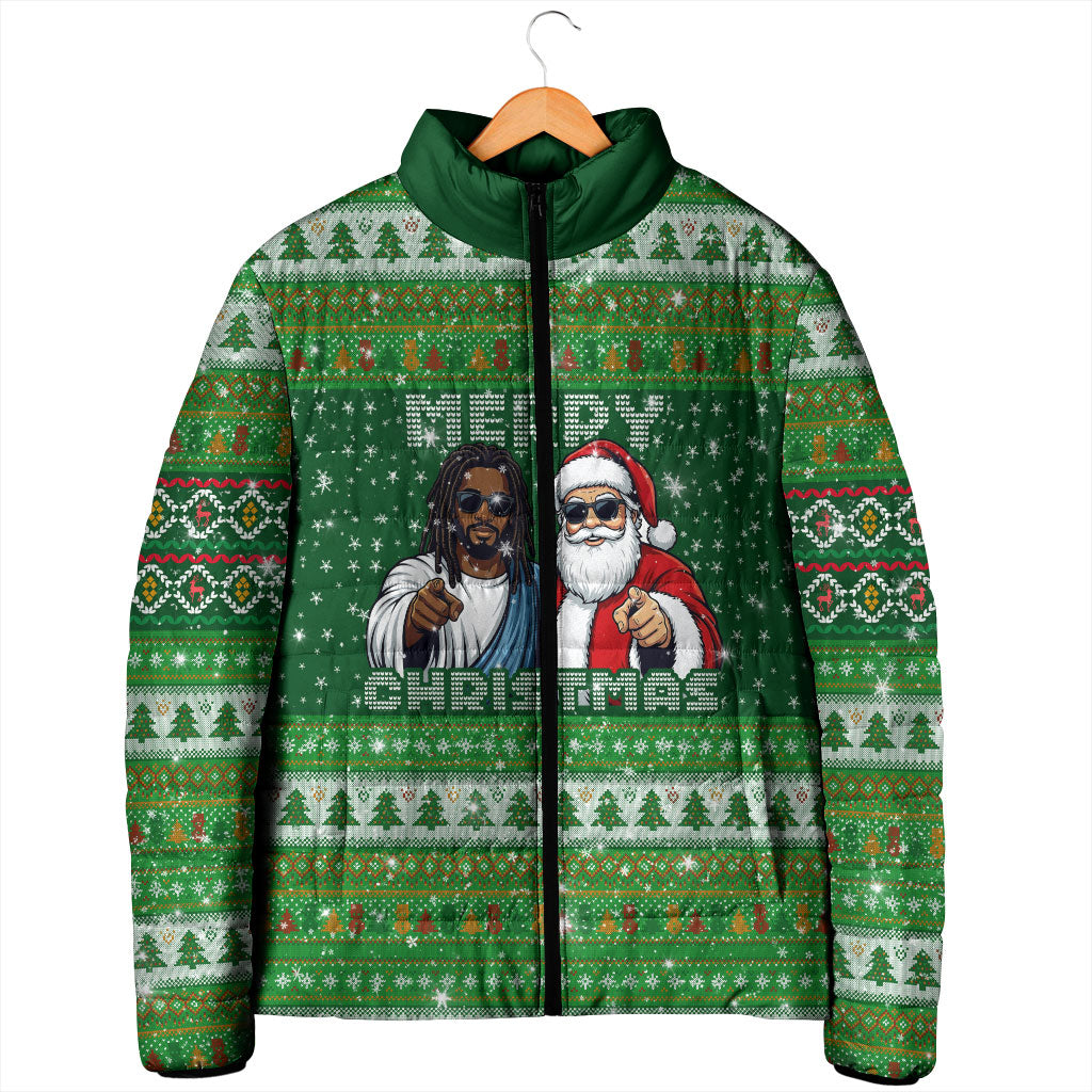 Black Jesus Merry Christmas Padded Jacket Santa Claus Africa - Religious Faith Holiday