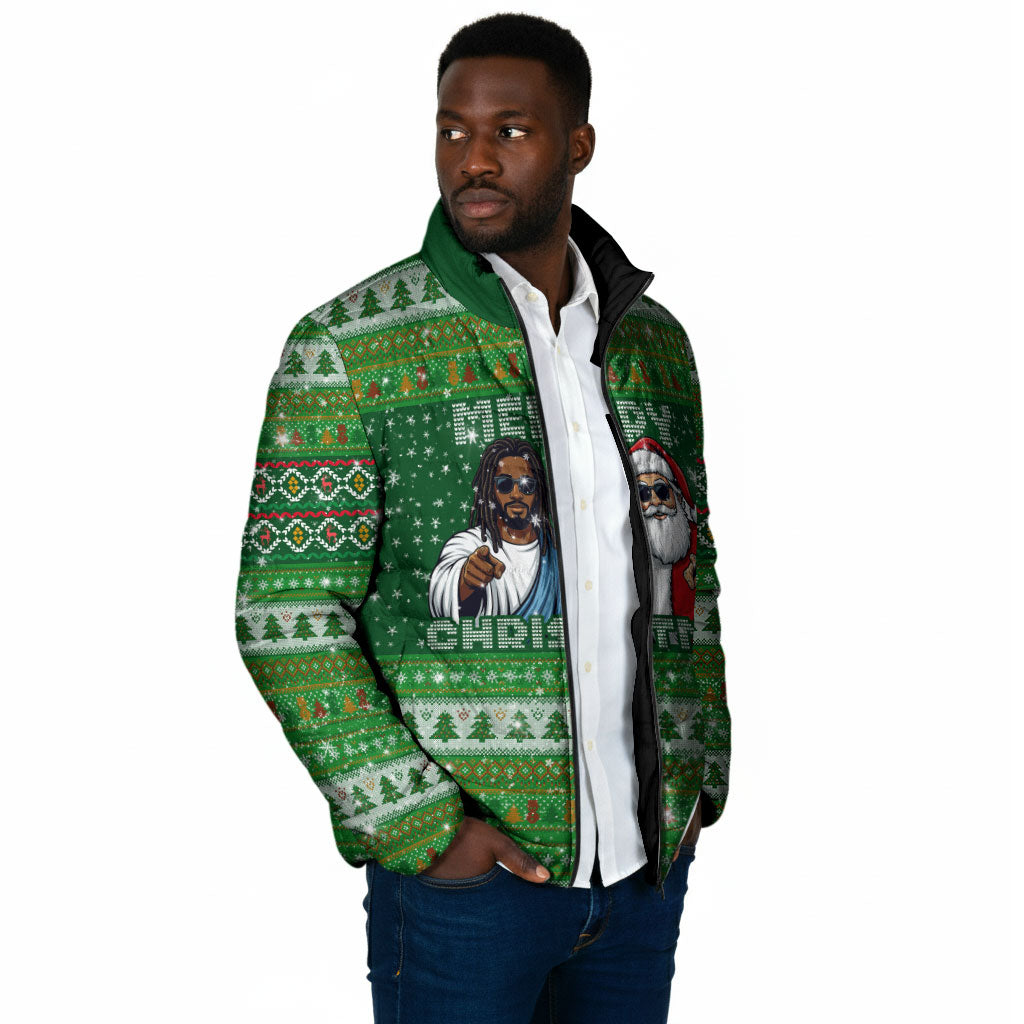 Black Jesus Merry Christmas Padded Jacket Santa Claus Africa - Religious Faith Holiday