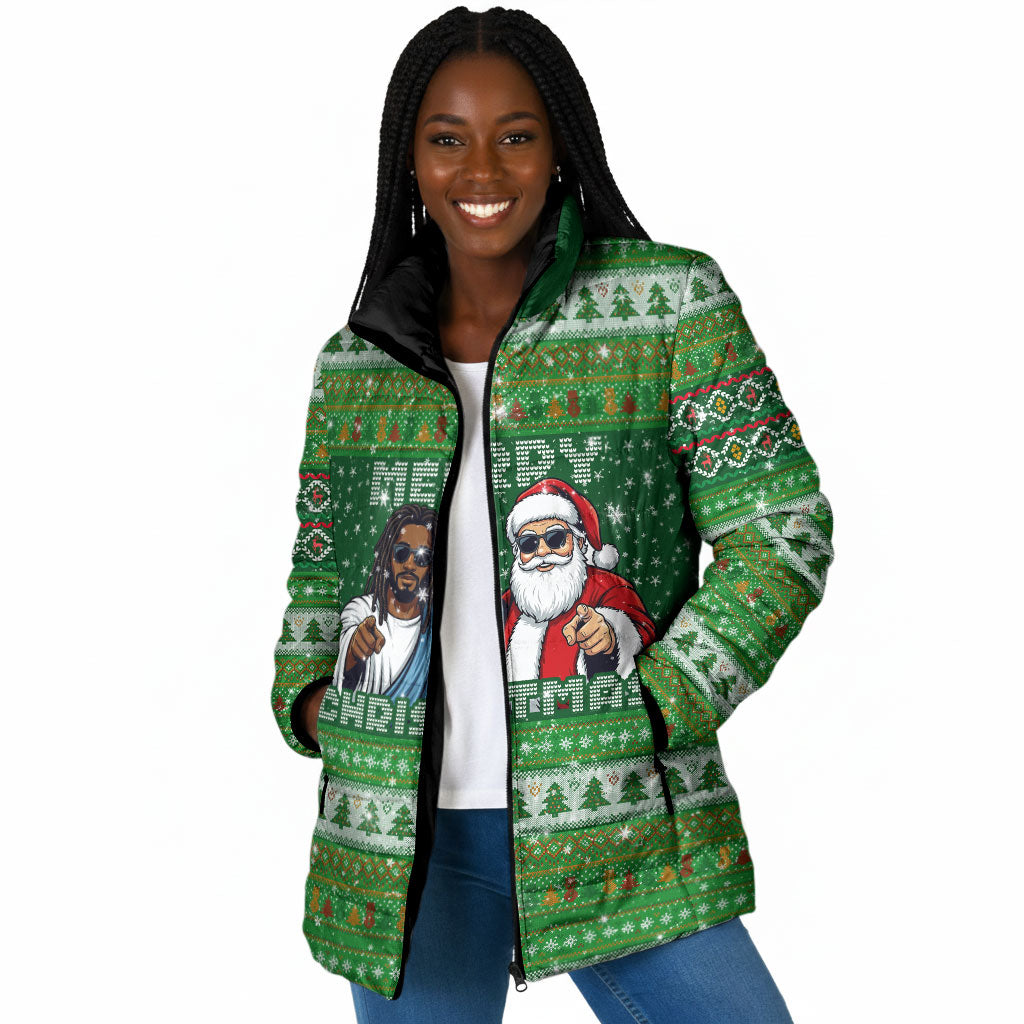 Black Jesus Merry Christmas Padded Jacket Santa Claus Africa - Religious Faith Holiday