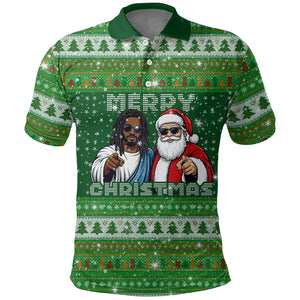 Black Jesus Merry Christmas Polo Shirt Santa Claus Africa - Religious Faith Holiday