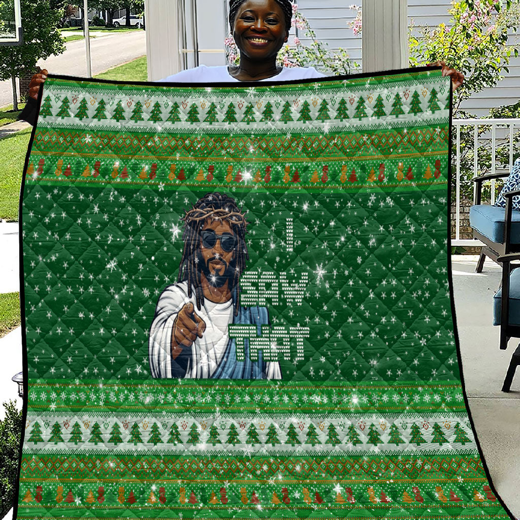 Black Jesus Merry Christmas Quilt Santa Claus Africa - Religious Faith Holiday