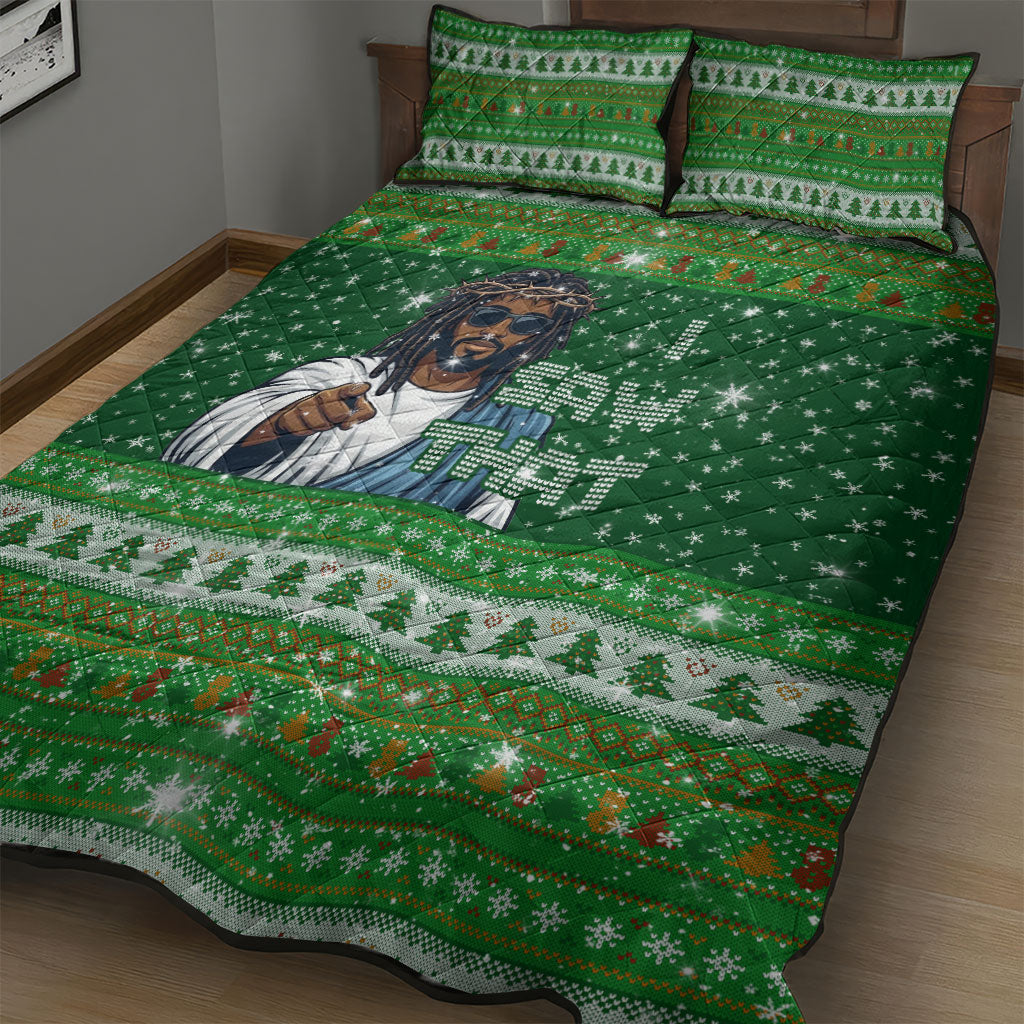 Black Jesus Merry Christmas Quilt Bed Set Santa Claus Africa - Religious Faith Holiday
