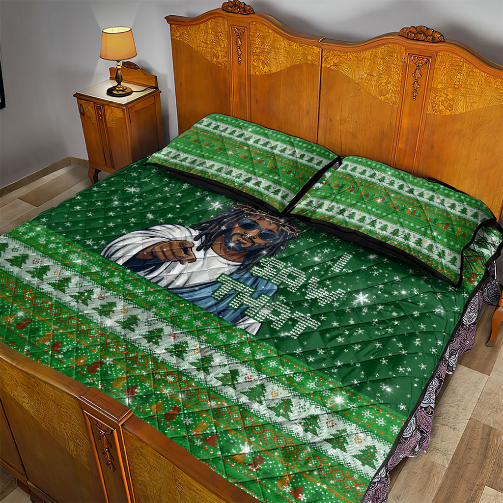 Black Jesus Merry Christmas Quilt Bed Set Santa Claus Africa - Religious Faith Holiday