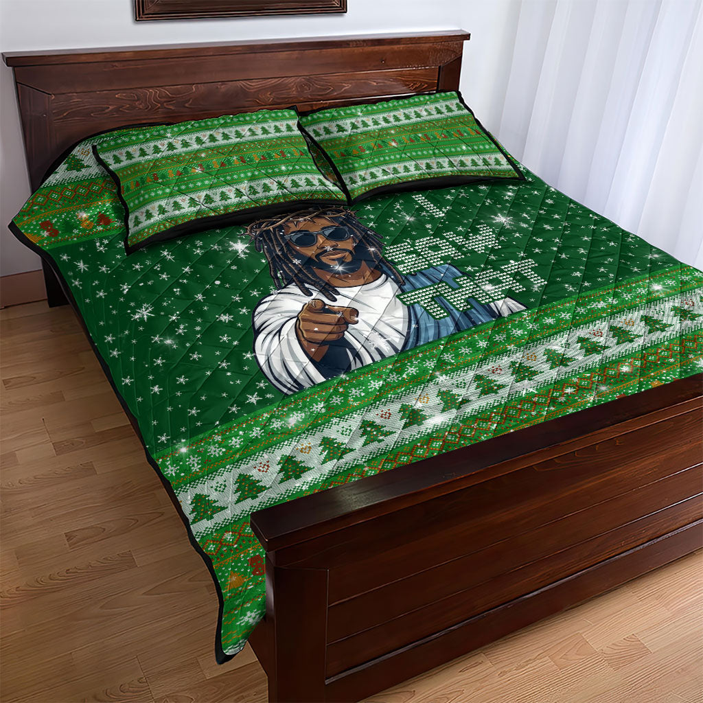 Black Jesus Merry Christmas Quilt Bed Set Santa Claus Africa - Religious Faith Holiday