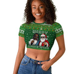 Black Jesus Merry Christmas Raglan Cropped T shirt Santa Claus Africa - Religious Faith Holiday