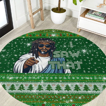 Black Jesus Merry Christmas Round Carpet Santa Claus Africa - Religious Faith Holiday