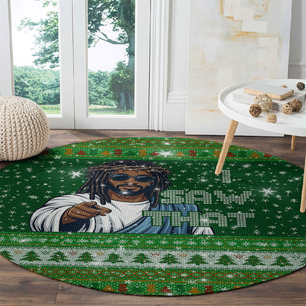 Black Jesus Merry Christmas Round Carpet Santa Claus Africa - Religious Faith Holiday