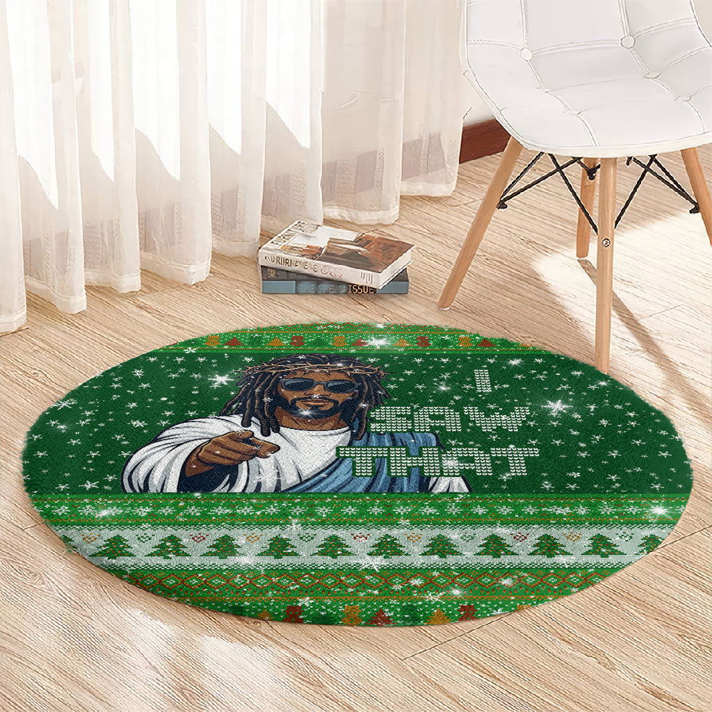 Black Jesus Merry Christmas Round Carpet Santa Claus Africa - Religious Faith Holiday