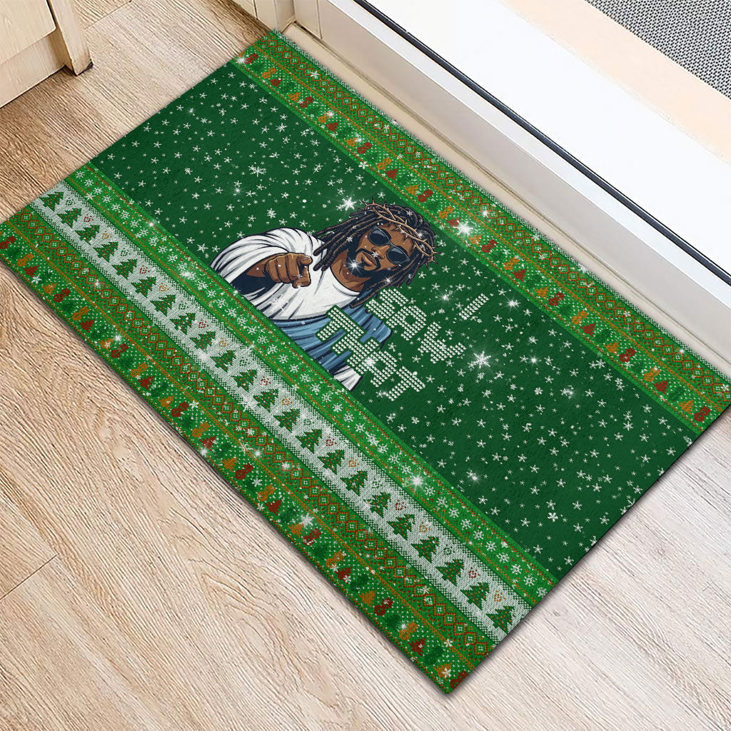 Black Jesus Merry Christmas Rubber Doormat Santa Claus Africa - Religious Faith Holiday