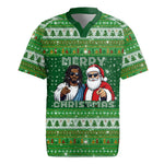 Black Jesus Merry Christmas Rugby Jersey Santa Claus Africa - Religious Faith Holiday