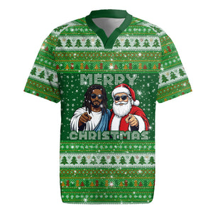 Black Jesus Merry Christmas Rugby Jersey Santa Claus Africa - Religious Faith Holiday