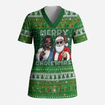 Black Jesus Merry Christmas Scrub Top Santa Claus Africa - Religious Faith Holiday