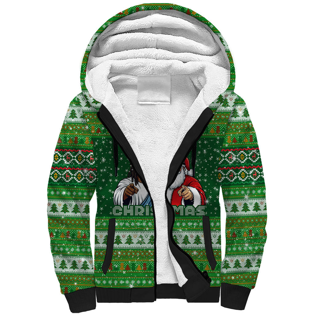 Black Jesus Merry Christmas Sherpa Hoodie Santa Claus Africa - Religious Faith Holiday