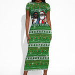 Black Jesus Merry Christmas Short Sleeve Bodycon Dress Santa Claus Africa - Religious Faith Holiday