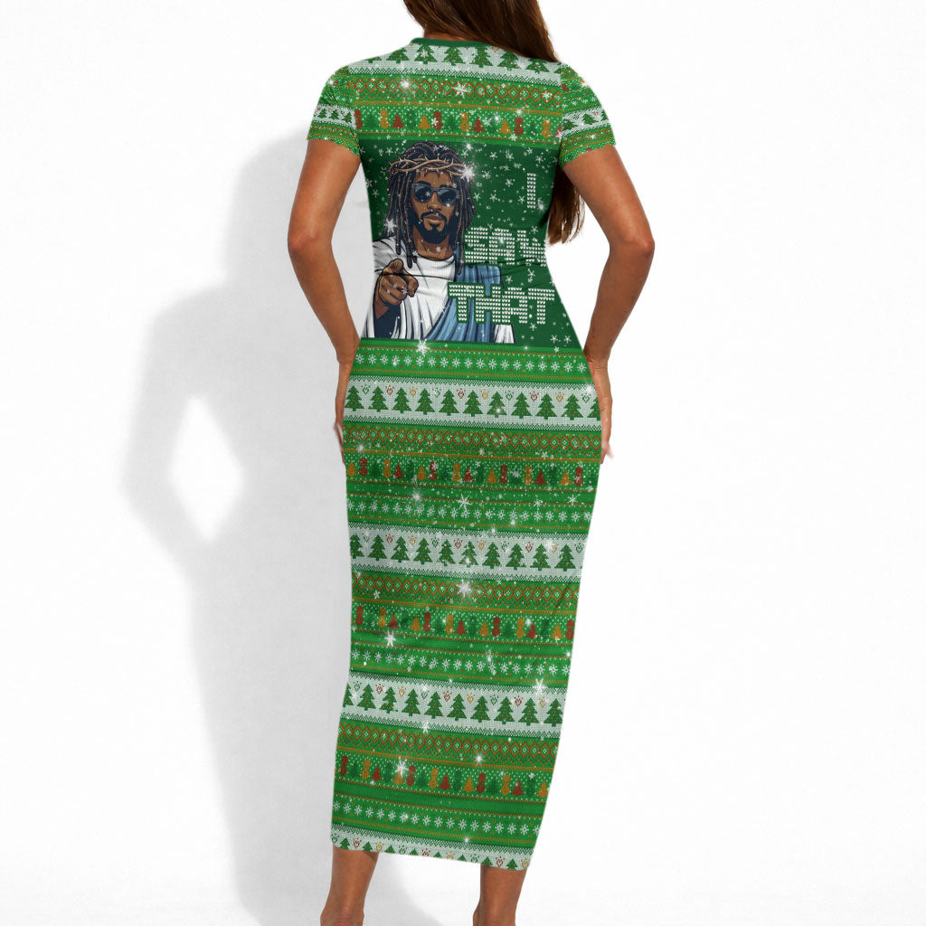 Black Jesus Merry Christmas Short Sleeve Bodycon Dress Santa Claus Africa - Religious Faith Holiday