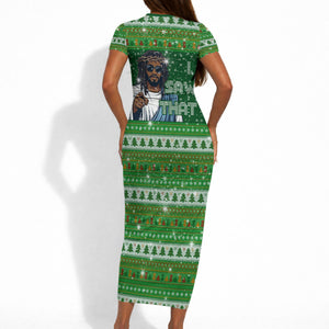 Black Jesus Merry Christmas Short Sleeve Bodycon Dress Santa Claus Africa - Religious Faith Holiday